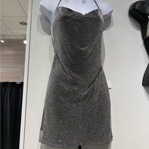 V-line Rhinestone silver short dress